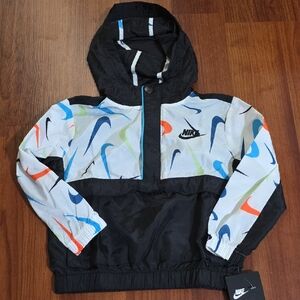 Nike Black and White Jacket with Multicolor Swooshes